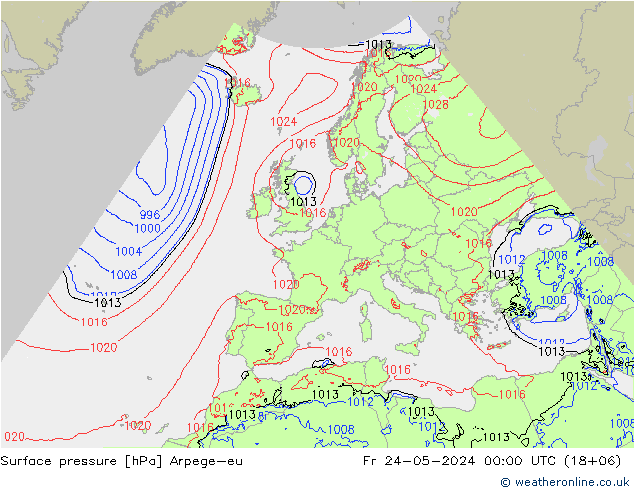 地面气压 Arpege-eu 星期五 24.05.2024 00 UTC