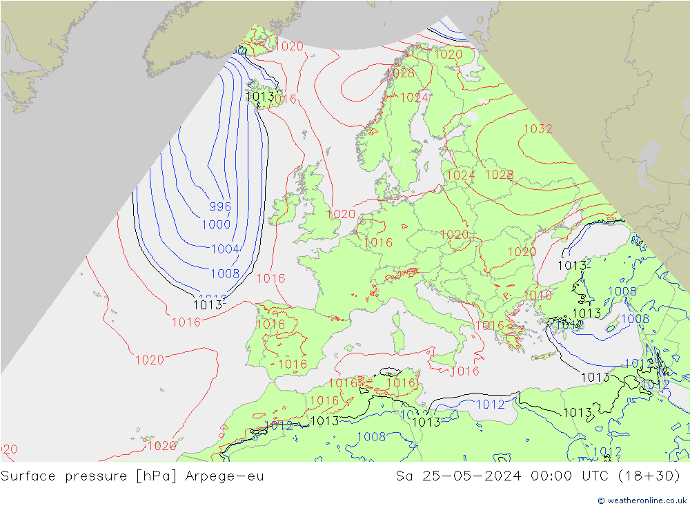 Surface pressure Arpege-eu Sa 25.05.2024 00 UTC