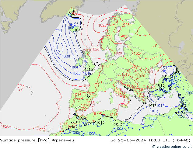 Presión superficial Arpege-eu sáb 25.05.2024 18 UTC