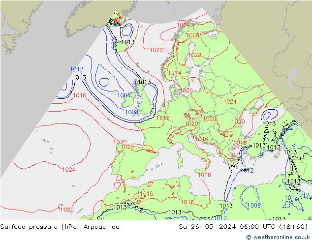 Surface pressure Arpege-eu Su 26.05.2024 06 UTC