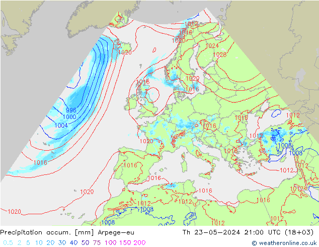 Precipitation accum. Arpege-eu Th 23.05.2024 21 UTC