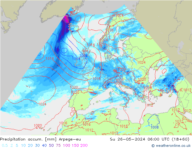 Precipitation accum. Arpege-eu  26.05.2024 06 UTC