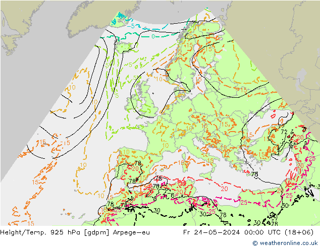 Height/Temp. 925 hPa Arpege-eu 星期五 24.05.2024 00 UTC