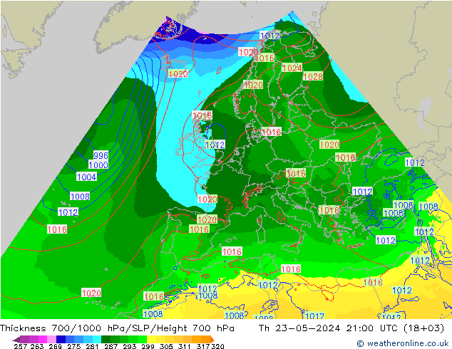 Thck 700-1000 hPa Arpege-eu 星期四 23.05.2024 21 UTC