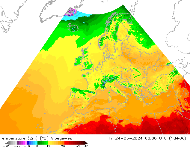 温度图 Arpege-eu 星期五 24.05.2024 00 UTC