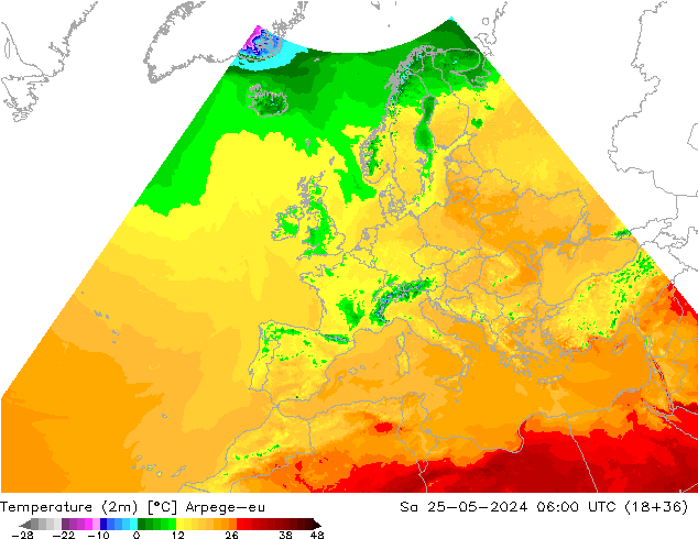 Temperature (2m) Arpege-eu Sa 25.05.2024 06 UTC