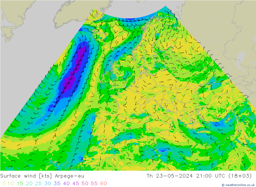 风 10 米 Arpege-eu 星期四 23.05.2024 21 UTC