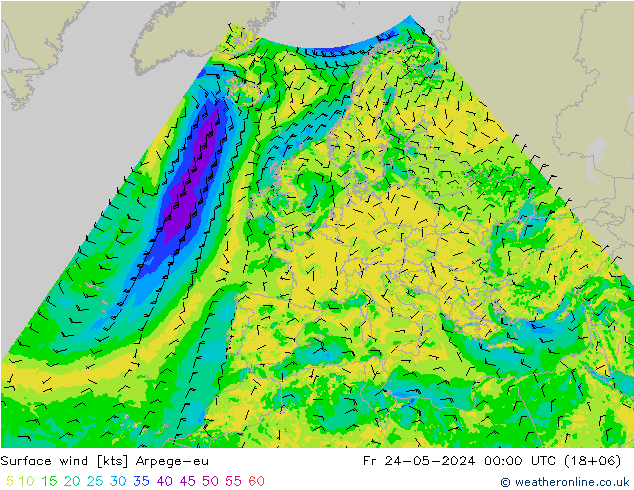 Surface wind Arpege-eu Fr 24.05.2024 00 UTC