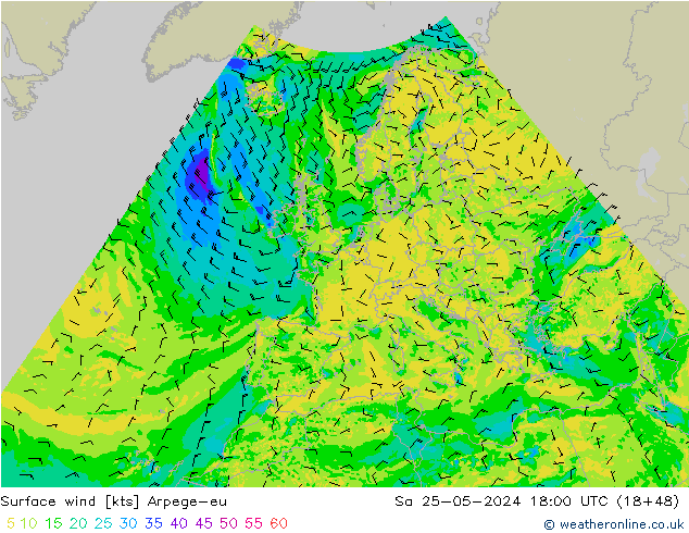 Rüzgar 10 m Arpege-eu Cts 25.05.2024 18 UTC