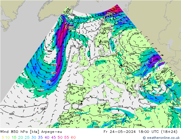 Wind 850 hPa Arpege-eu Fr 24.05.2024 18 UTC