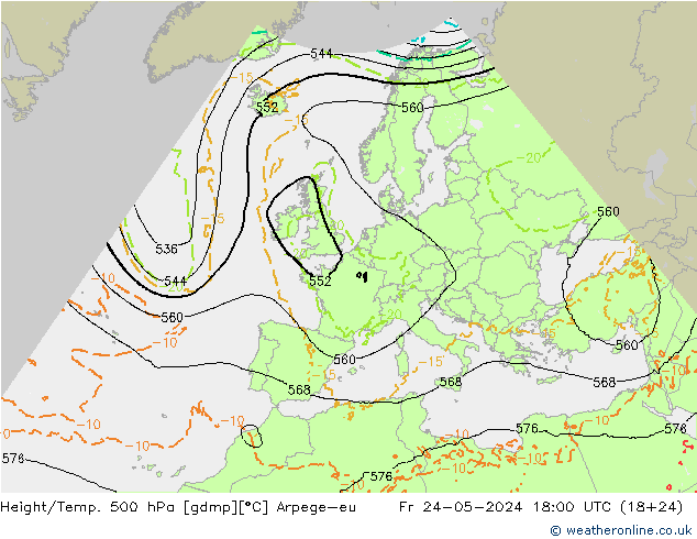 Height/Temp. 500 hPa Arpege-eu Fr 24.05.2024 18 UTC