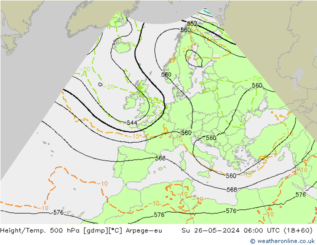 Height/Temp. 500 hPa Arpege-eu Su 26.05.2024 06 UTC