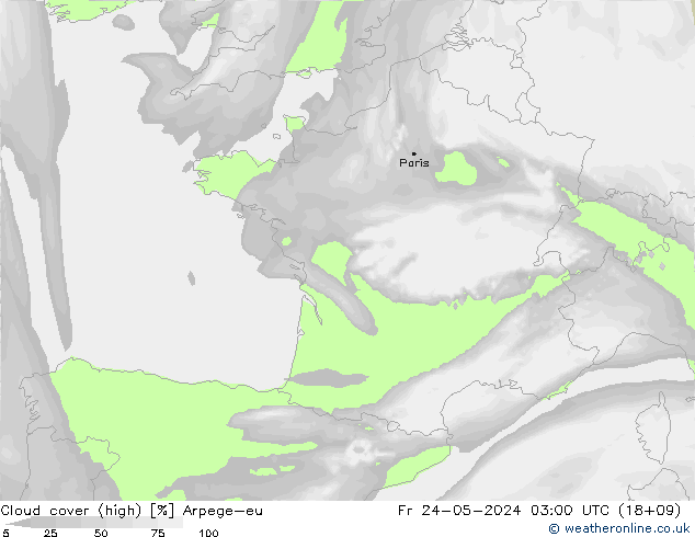 Cloud cover (high) Arpege-eu Fr 24.05.2024 03 UTC