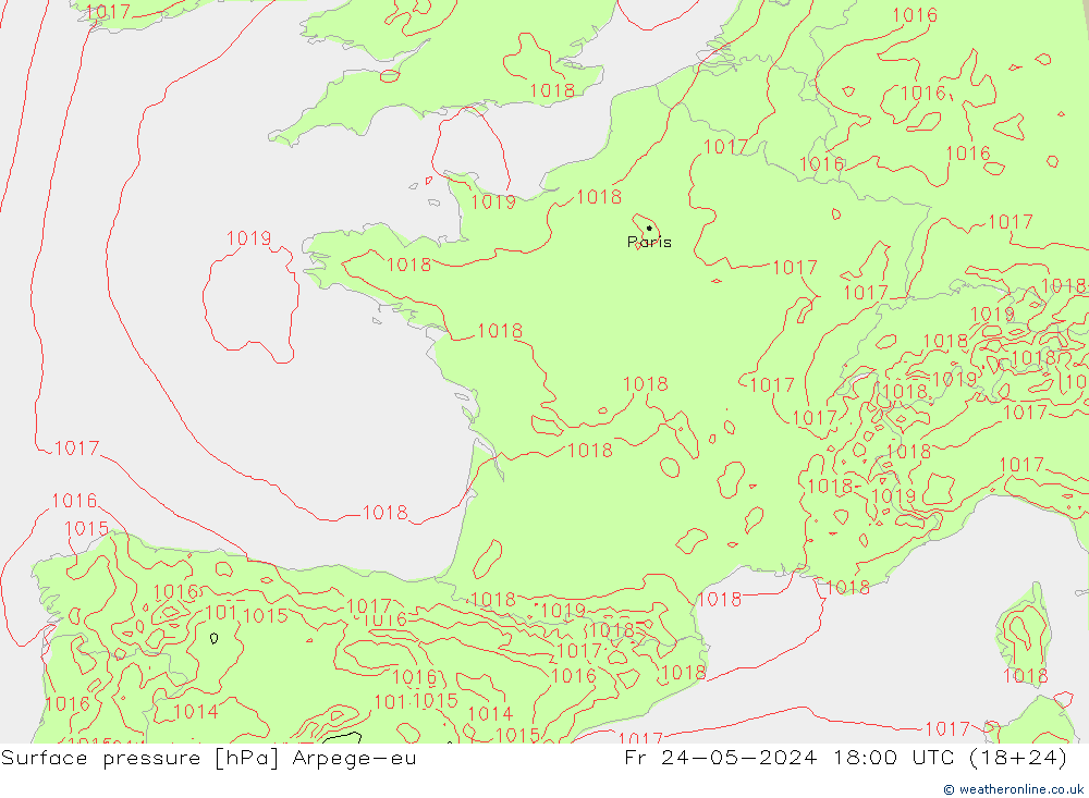 Yer basıncı Arpege-eu Cu 24.05.2024 18 UTC