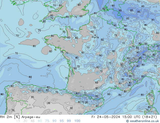 RH 2m Arpege-eu Fr 24.05.2024 15 UTC