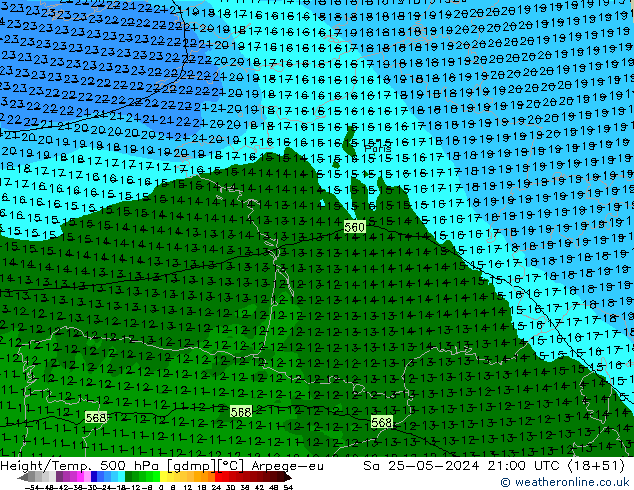 Height/Temp. 500 hPa Arpege-eu Sa 25.05.2024 21 UTC