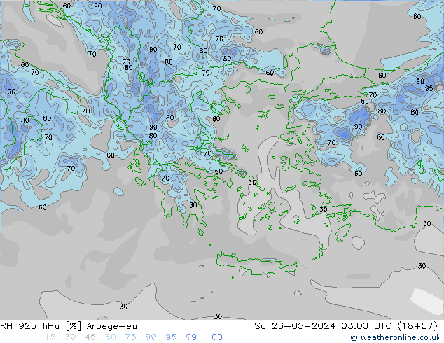 RH 925 hPa Arpege-eu Su 26.05.2024 03 UTC