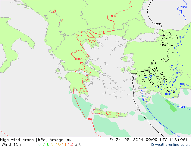High wind areas Arpege-eu  24.05.2024 00 UTC