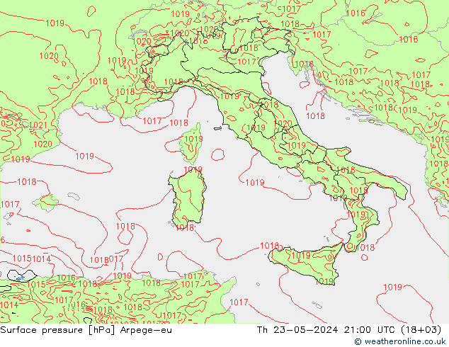 Surface pressure Arpege-eu Th 23.05.2024 21 UTC