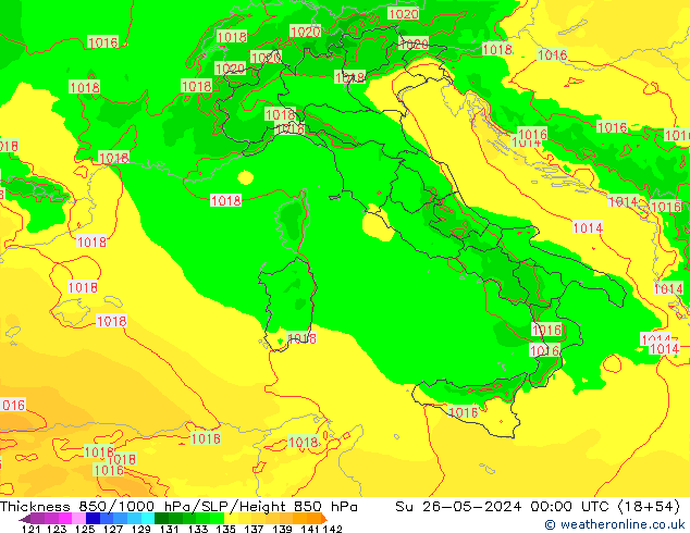 Thck 850-1000 hPa Arpege-eu  26.05.2024 00 UTC