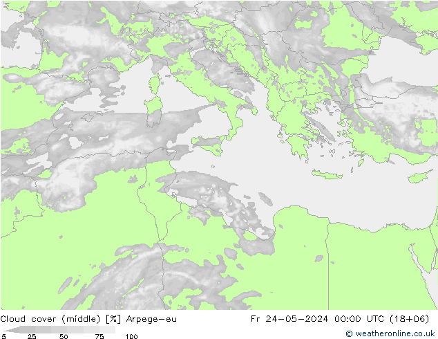 Cloud cover (middle) Arpege-eu Fr 24.05.2024 00 UTC