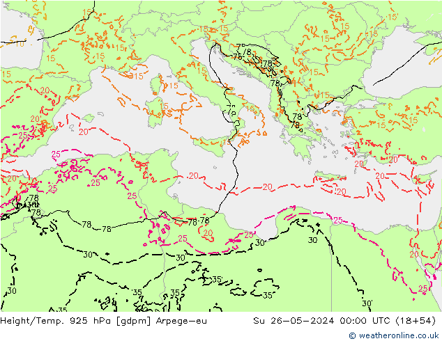 Geop./Temp. 925 hPa Arpege-eu dom 26.05.2024 00 UTC