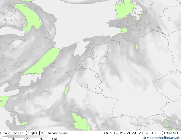 Nubes altas Arpege-eu jue 23.05.2024 21 UTC