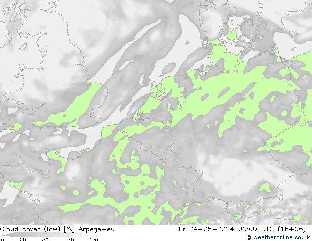 Cloud cover (low) Arpege-eu Fr 24.05.2024 00 UTC