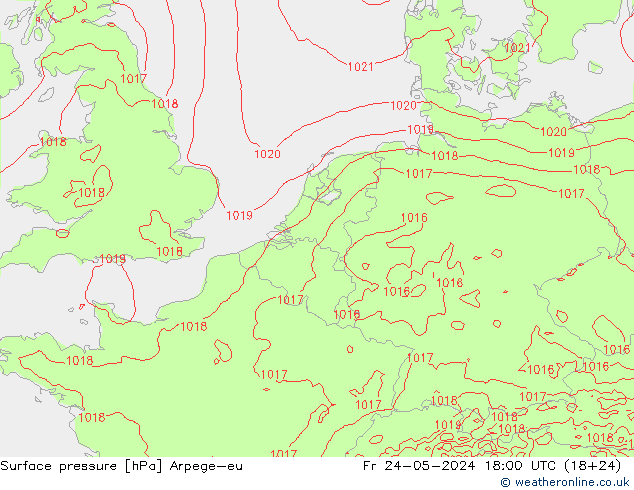 地面气压 Arpege-eu 星期五 24.05.2024 18 UTC
