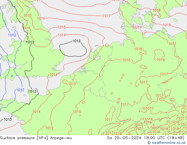 Bodendruck Arpege-eu Sa 25.05.2024 18 UTC