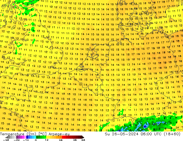 température (2m) Arpege-eu dim 26.05.2024 06 UTC