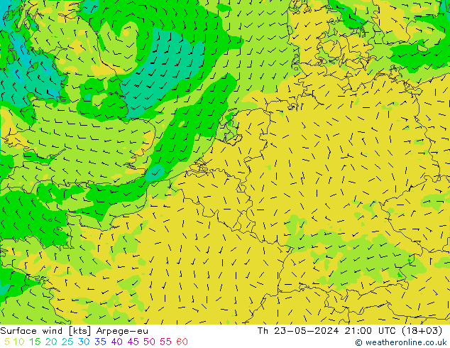 风 10 米 Arpege-eu 星期四 23.05.2024 21 UTC