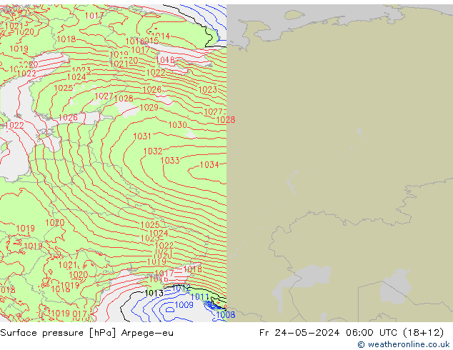 Pressione al suolo Arpege-eu ven 24.05.2024 06 UTC