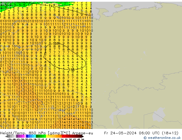 Hoogte/Temp. 850 hPa Arpege-eu vr 24.05.2024 06 UTC