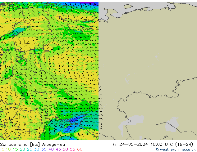 Vent 10 m Arpege-eu ven 24.05.2024 18 UTC