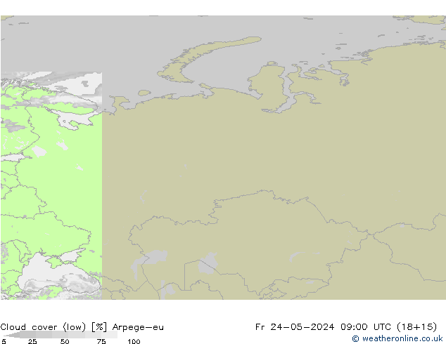 zachmurzenie (niskie) Arpege-eu pt. 24.05.2024 09 UTC