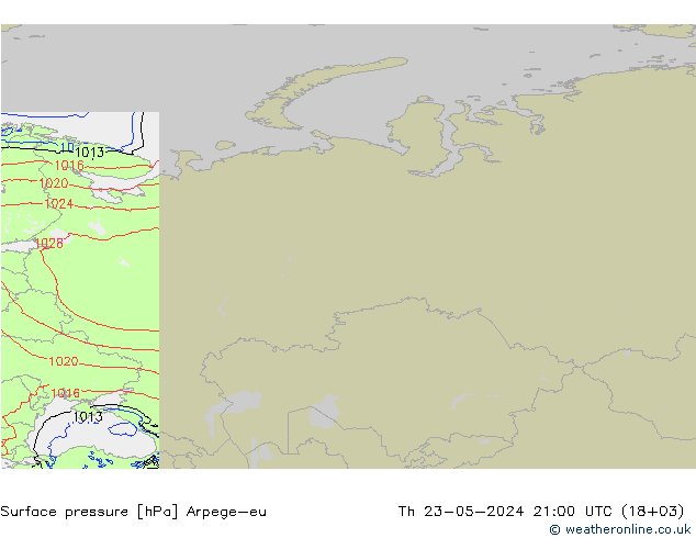 Pressione al suolo Arpege-eu gio 23.05.2024 21 UTC