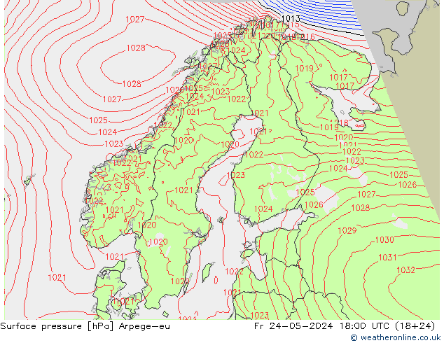 地面气压 Arpege-eu 星期五 24.05.2024 18 UTC