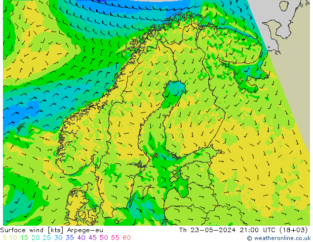 风 10 米 Arpege-eu 星期四 23.05.2024 21 UTC