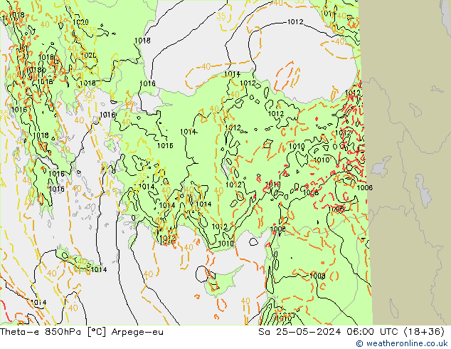 Theta-e 850гПа Arpege-eu сб 25.05.2024 06 UTC