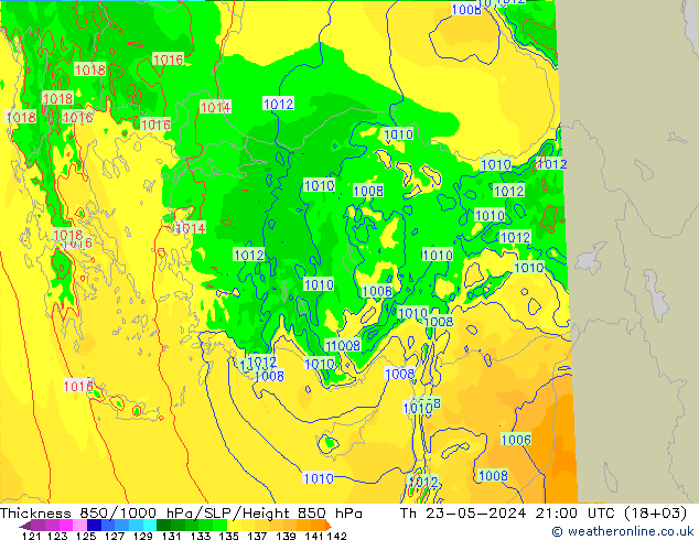 Thck 850-1000 hPa Arpege-eu Th 23.05.2024 21 UTC