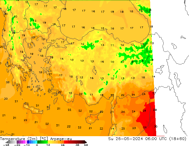 Temperature (2m) Arpege-eu Su 26.05.2024 06 UTC