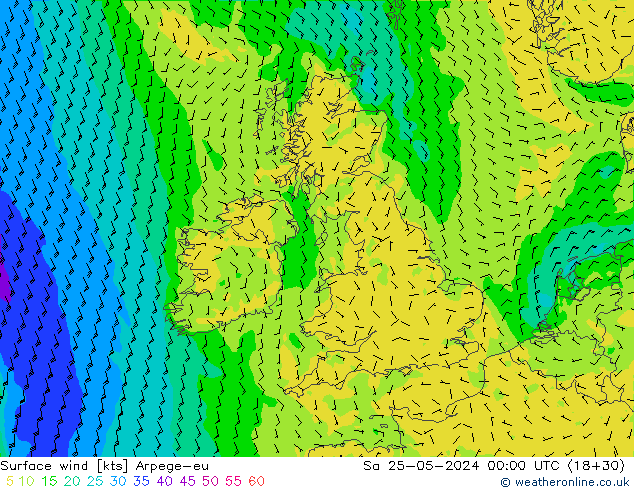 Surface wind Arpege-eu Sa 25.05.2024 00 UTC