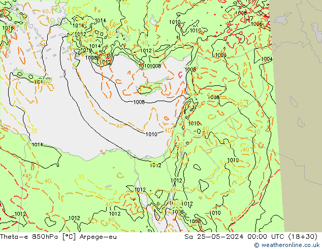 Theta-e 850hPa Arpege-eu Sa 25.05.2024 00 UTC