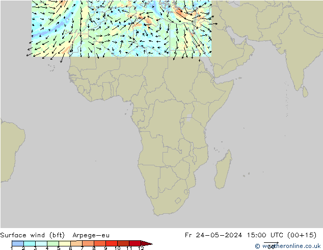 Surface wind (bft) Arpege-eu Fr 24.05.2024 15 UTC