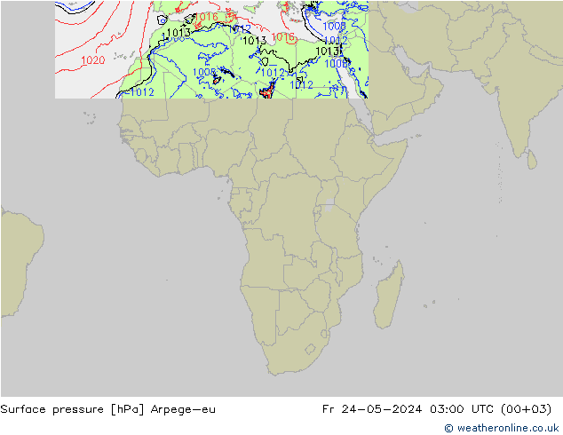Pressione al suolo Arpege-eu ven 24.05.2024 03 UTC