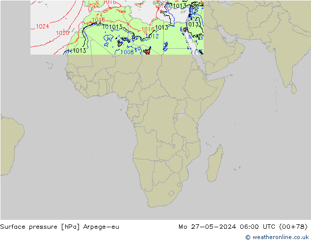 Surface pressure Arpege-eu Mo 27.05.2024 06 UTC