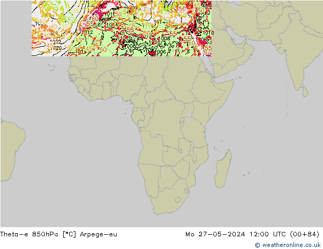 Theta-e 850hPa Arpege-eu Mo 27.05.2024 12 UTC