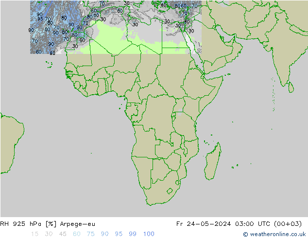 RH 925 гПа Arpege-eu пт 24.05.2024 03 UTC