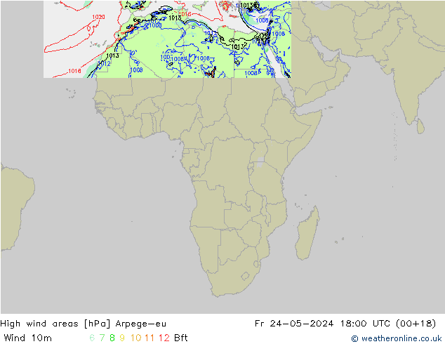 High wind areas Arpege-eu  24.05.2024 18 UTC